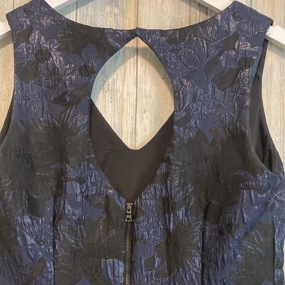 Nicole Miller Black & Navy Metallic Shift Dress with Black Fringe | Size 8 - Picture 12 of 13